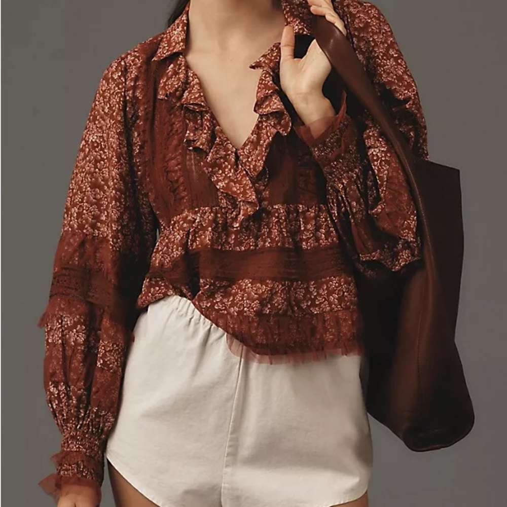 Anthropologie v neck popover blouse
